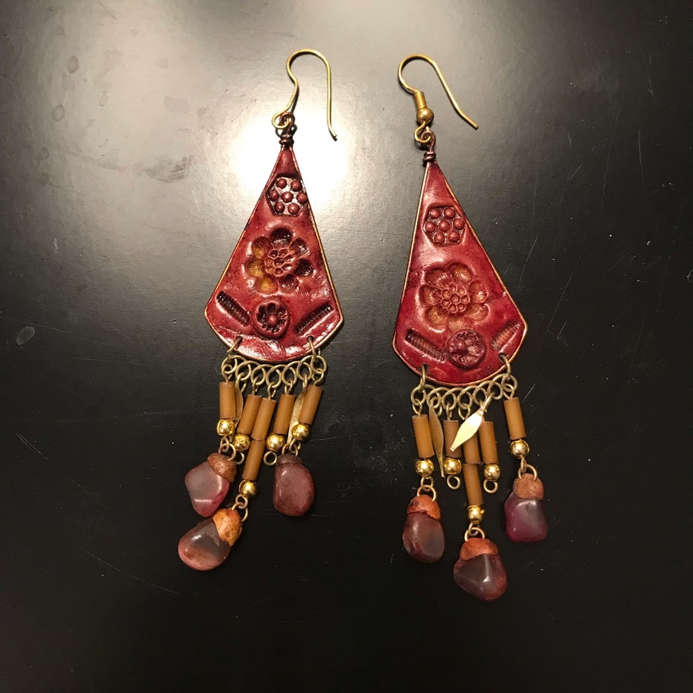 Red floral accent earrings